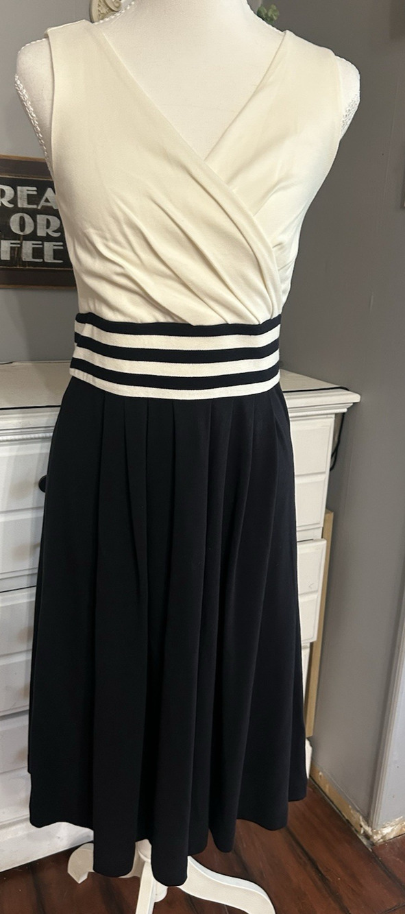 Lands' End Sleeveless Surplice Midi Dress Black Bretton Stripe Nautical XS 2-4